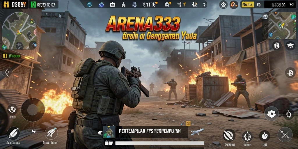 Screenshot utama ARENA333 menampilkan aksinya yang intens dalam gameplay FPS.