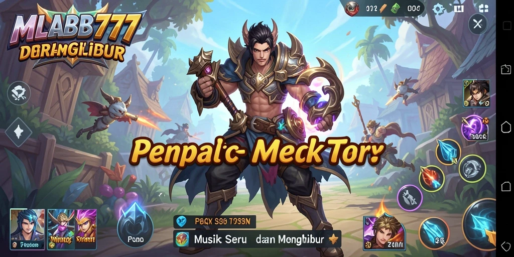 Screenshot MLBB777 menampilkan gameplay seru dengan berbagai lagu.