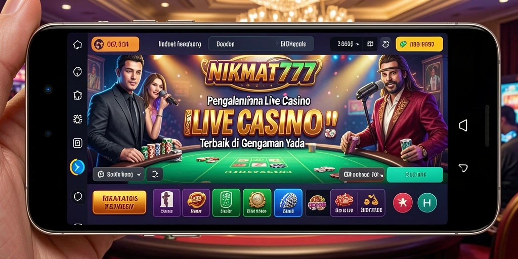Screenshot gameplay NIKMAT777 dengan dealer langsung dan meja permainan.