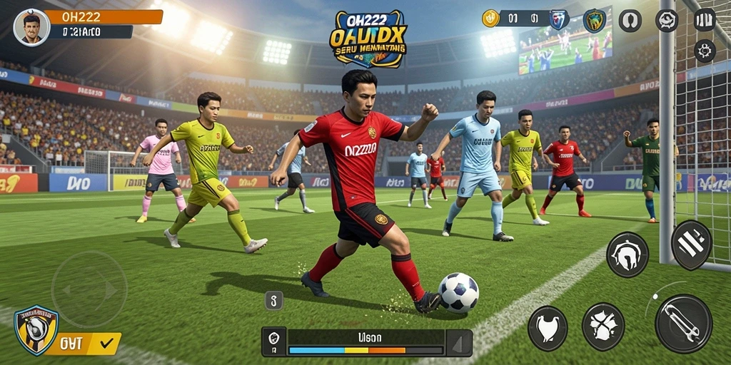 Tangkapan layar utama OH222 menampilkan pertandingan olahraga yang intens dan dinamis.
